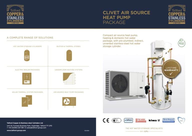 12kW Clivet Mono Heat Pump & Cylinder inc. Flow and Return Pipes